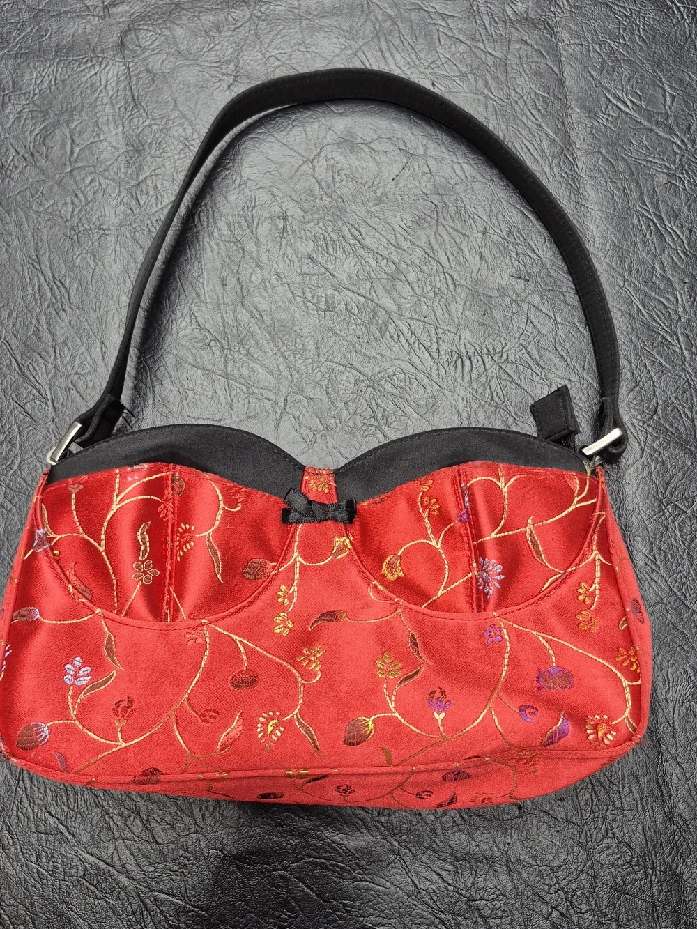 Red Floral Satin Shoulder Bag - Unbranded
